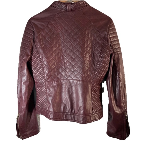 Ci Sono Cavalini Women Jacket Faux Leather Quilted Full Zip-Up Burgundy Size M - Picture 6 of 14